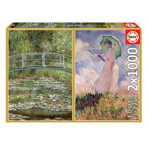 Educa Puzzle 2x1000 Parça Claude Monet Nilüfer Göleti + Şemsiyeli Kadın 19270