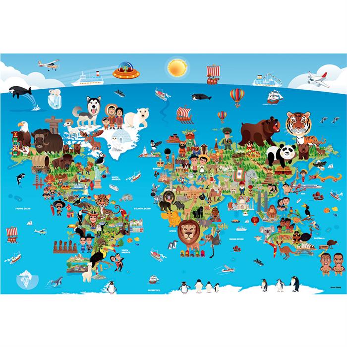 Anatolian Puzzle 260 Parça Karikatür Dünya Haritası 3338