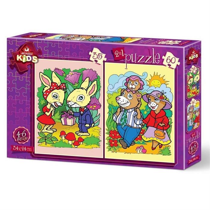 Art Puzzle 35+60 Parça Tavşanlar ve Ayı Ailesi 4498
