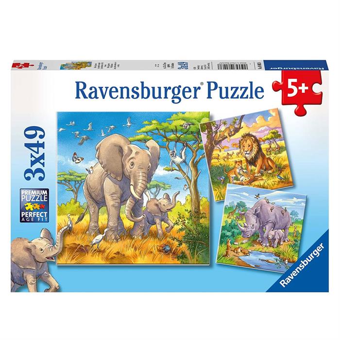 Ravensburger Puzzle 3 x 49 Parça Wild Animals 080038