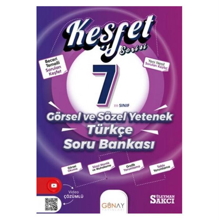 Keşfet Serisi 7 Sınıf Görsel ve Sözel Yetenek Türkçe Soru Bankası Günay Yayınları
