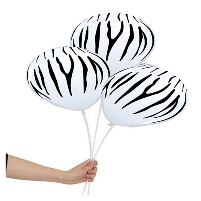 Balon Evi Zebra Baskılı Beyaz 12inç Balon 8'Li