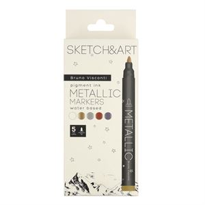 Bruno Visconti Sketch ve Art Metalik Su Bazlı Markör Kalem 5 Renk 22-0096
