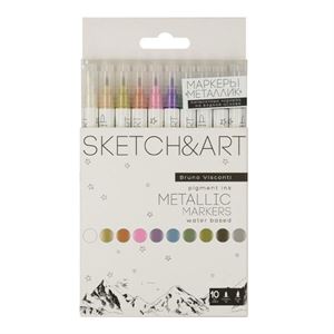 Bruno Visconti Sketch ve Art Çift Taraflı Metalik Brush Pen 10 Renk 22-0114